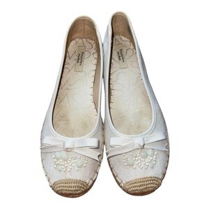 Simply Vera Vera Wang White Espadrille Ballet Flats With Beads & Bow Women’s 9